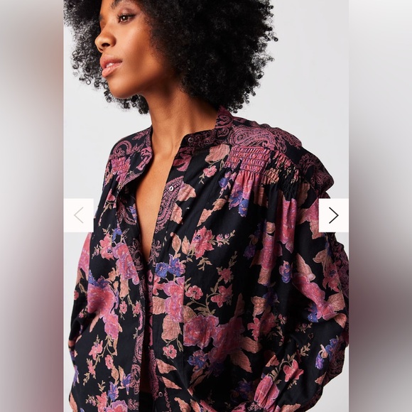 Free People Tops - #12 FREE PEOPLE MARAYA PRINTED  TOP BLACK COMBO SIZE MEDIUM